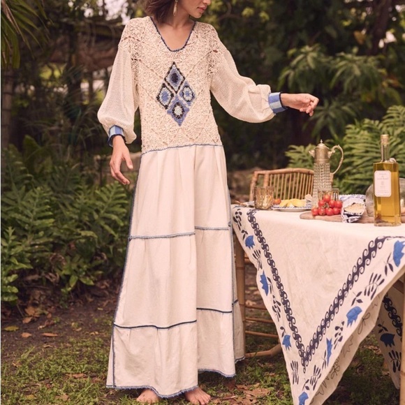 Carolina K Dresses & Skirts - Carolina K Azul Sheer Crochet Cottagecore Bohemian Quarter Sleeve Maxi Dress S